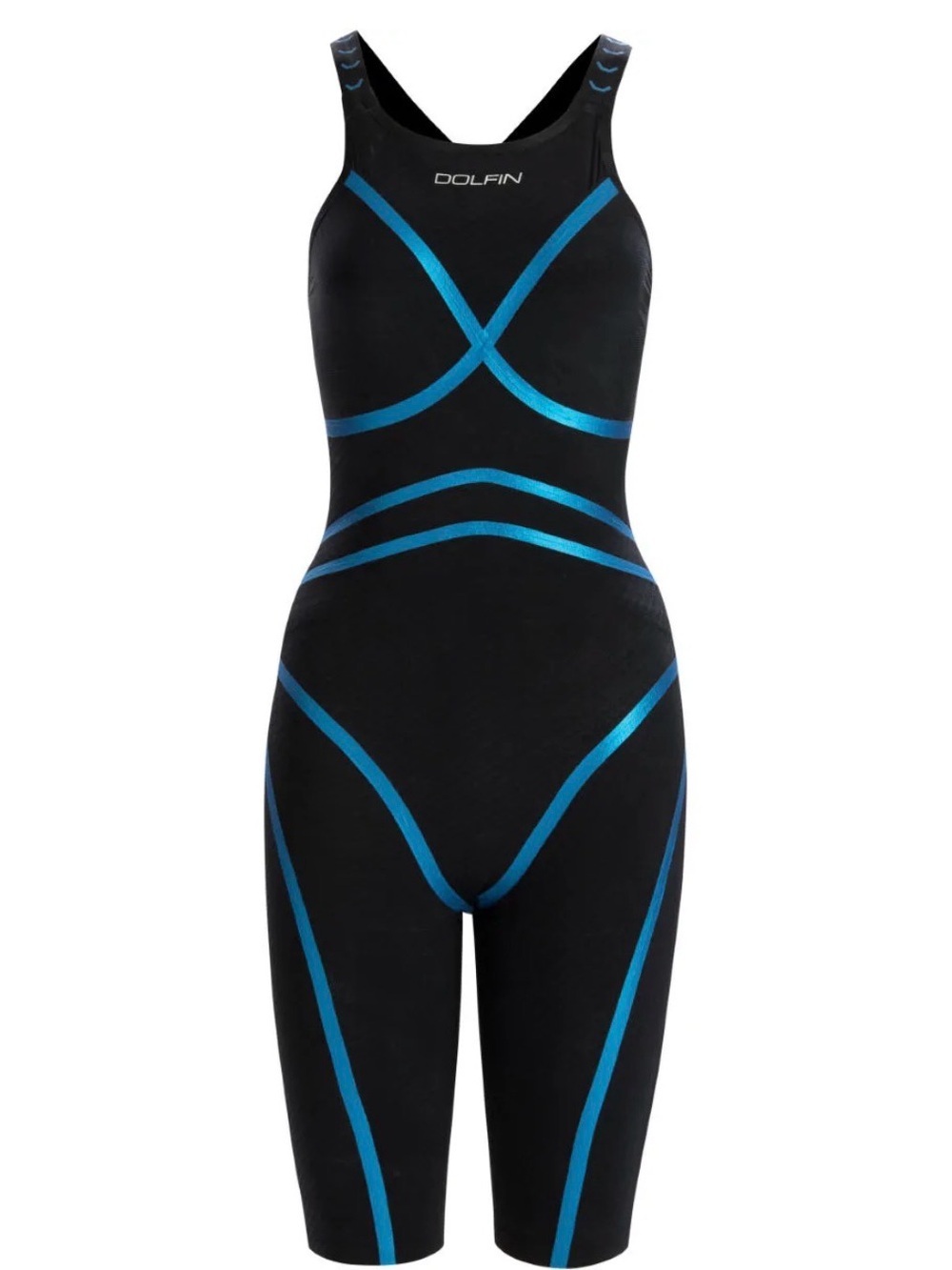 Dolfin Lightstrike technical racing swimsuit women’s black w blue taping *read